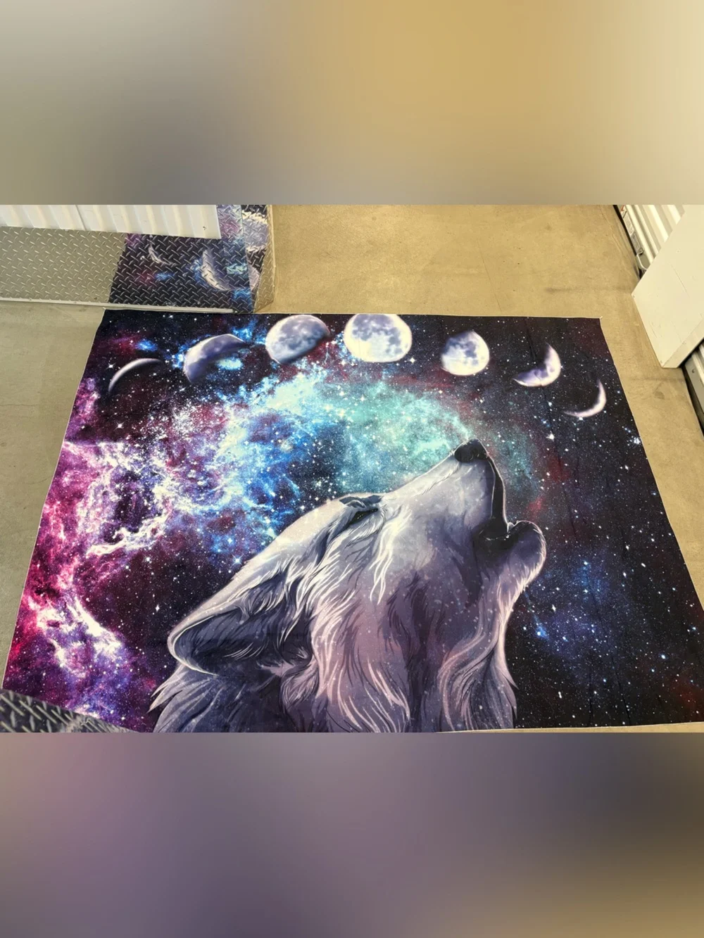 Mystic Wolf Galaxy Moon Cycle Wall Tapestry